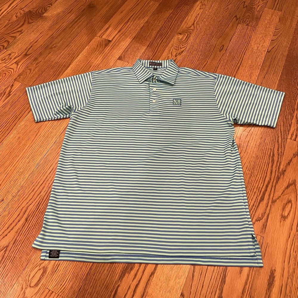 Peter Millar Summer Comfort Men's XL‎ Green Blue Stripe Golf Polo Shirt